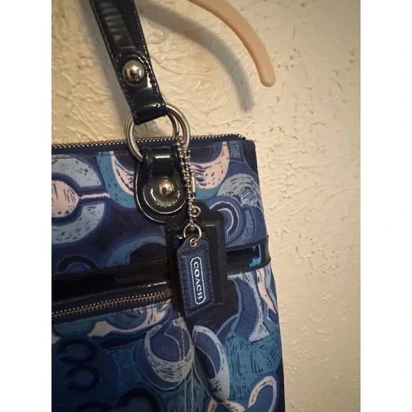Coach Signature Graffiti Print Blue‎ Satchel Shoulder Bag Purse Handbag - Picture 2 of 10